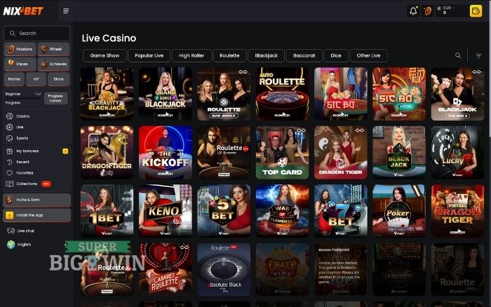 NixBet interface